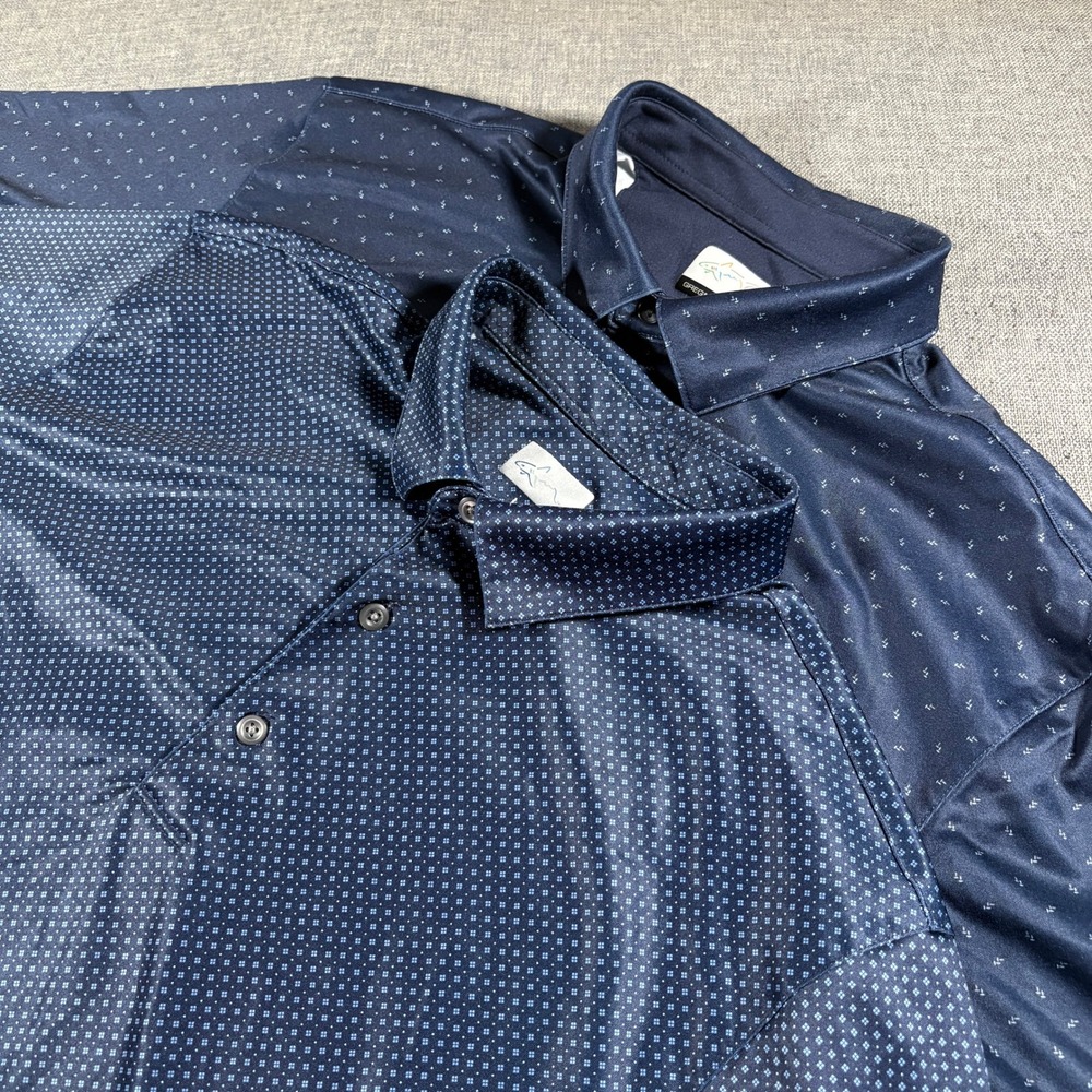 Lot of 2 Greg Norman Geometric Golf Polo Shirt Lot Men Large Blue Play‎ Dry Golf